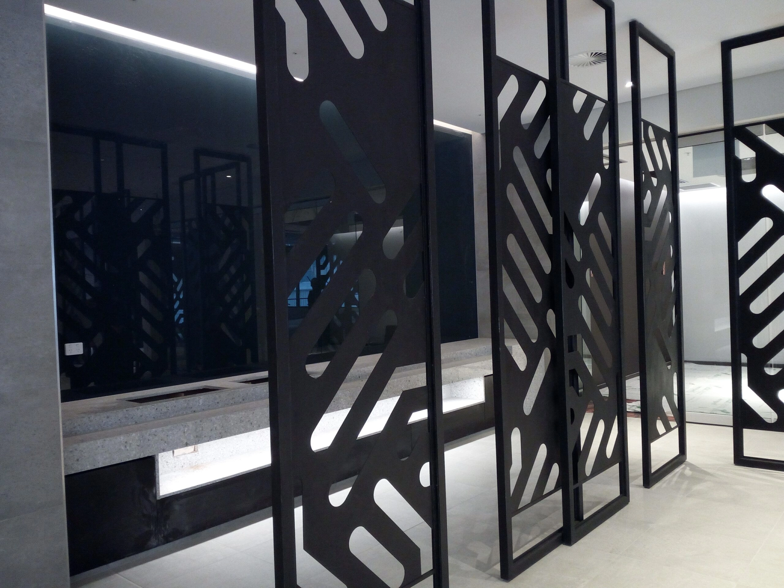 Powder coated custom mild steel fabrication: display screens